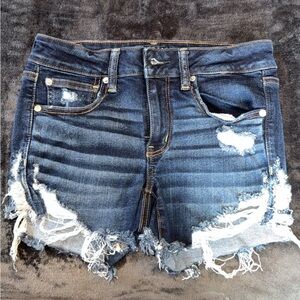 American Eagle Outfitters Dark Blue Distressed Jean Shorts